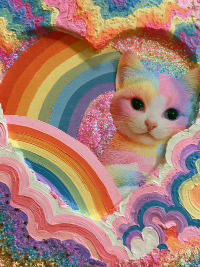 Rainbow Cat Dreamscape Illustration Poster. poster print