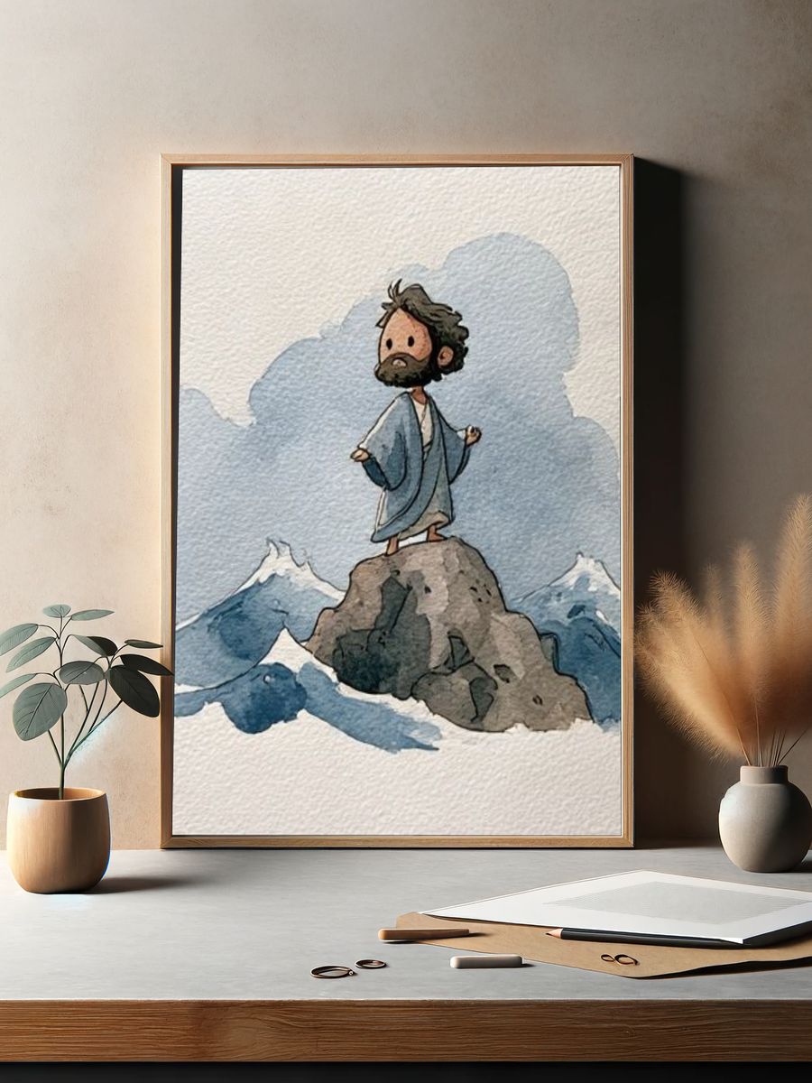 Watercolor Mountain Figure Print. — room view 2