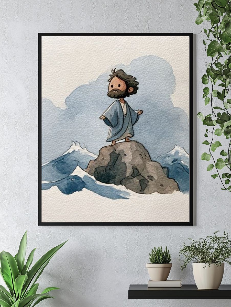 Watercolor Mountain Figure Print. — room view 4