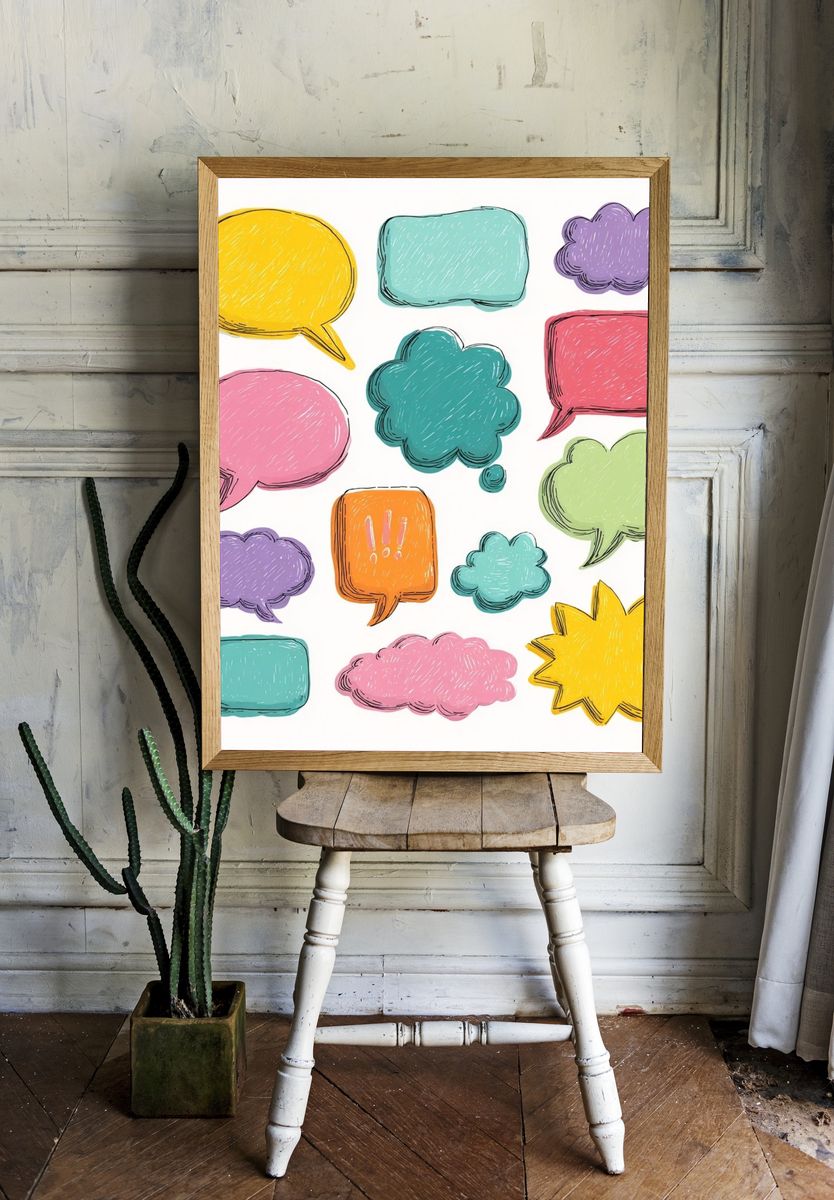 Colorful Speech Bubbles Illustration Poster. — room view 1
