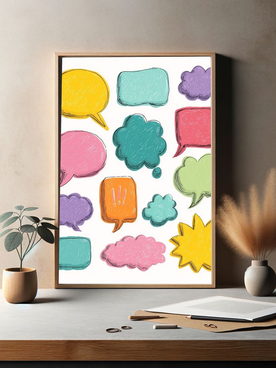 Colorful Speech Bubbles Illustration Poster. — room view 2
