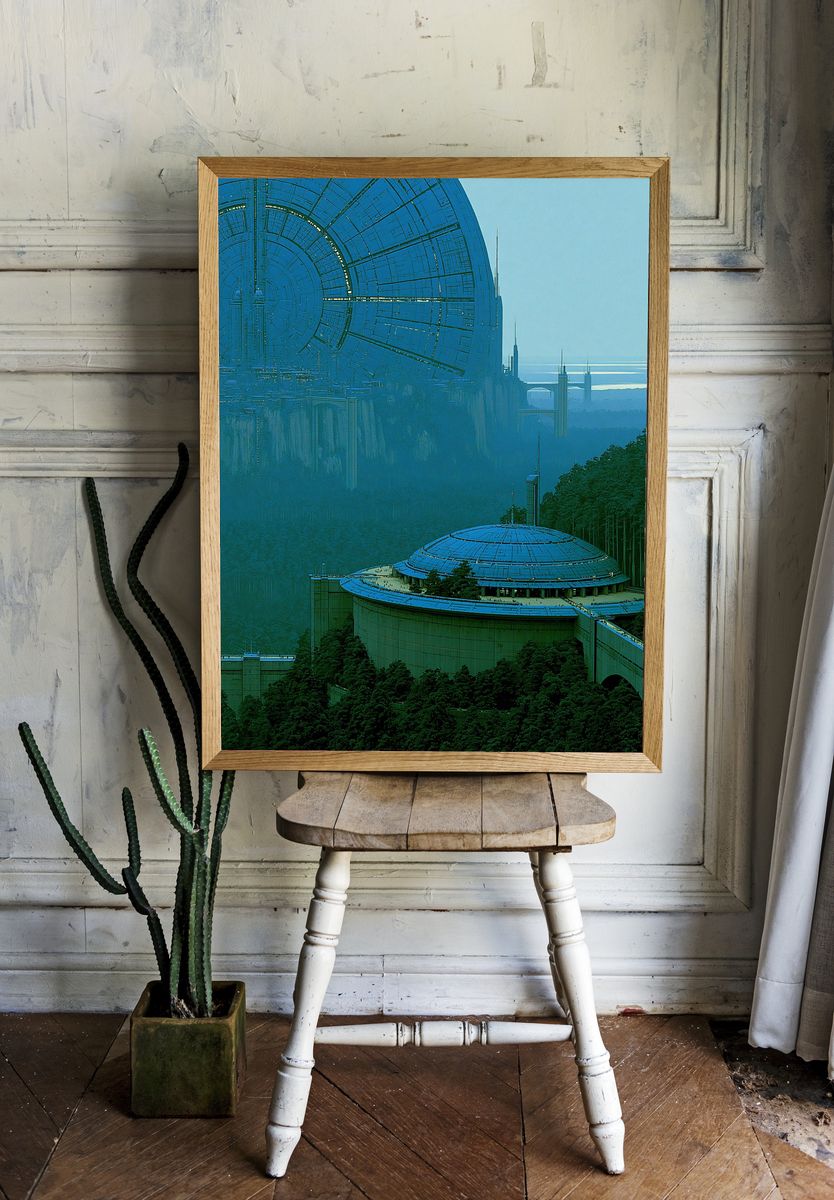 Futuristic Space Station Landscape Poster. — room view 1