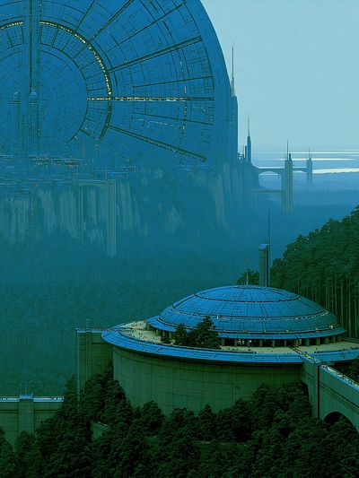 Futuristic Space Station Landscape Poster. poster