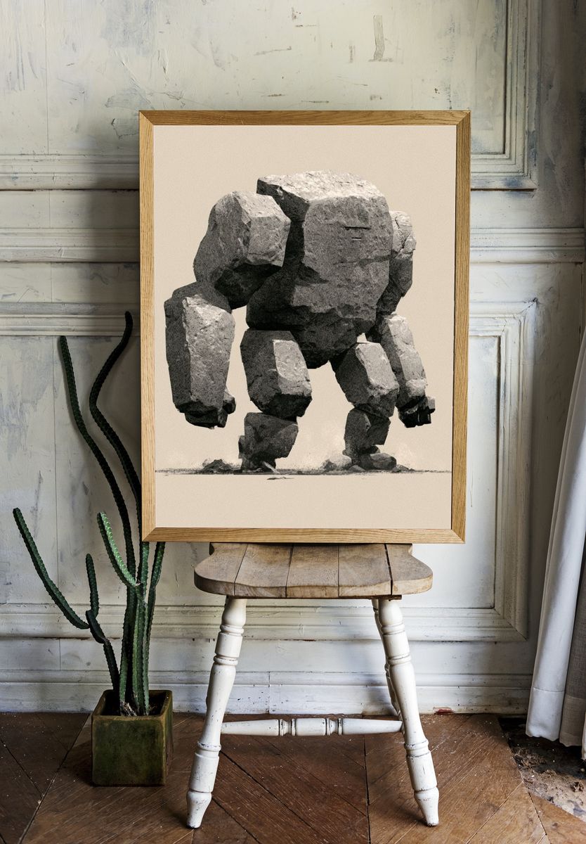 Stone Golem Illustration Poster. — room view 1