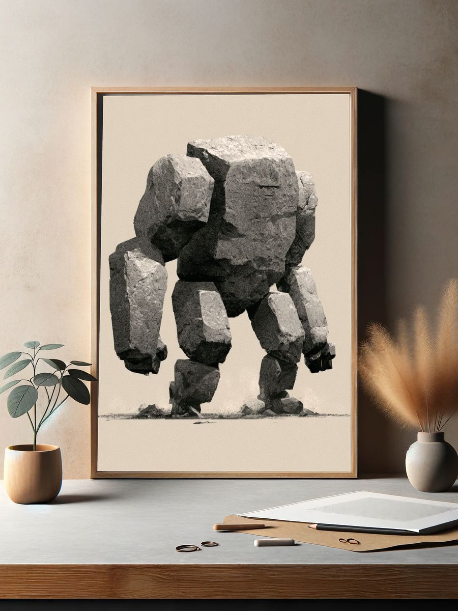 Stone Golem Illustration Poster. — room view 2
