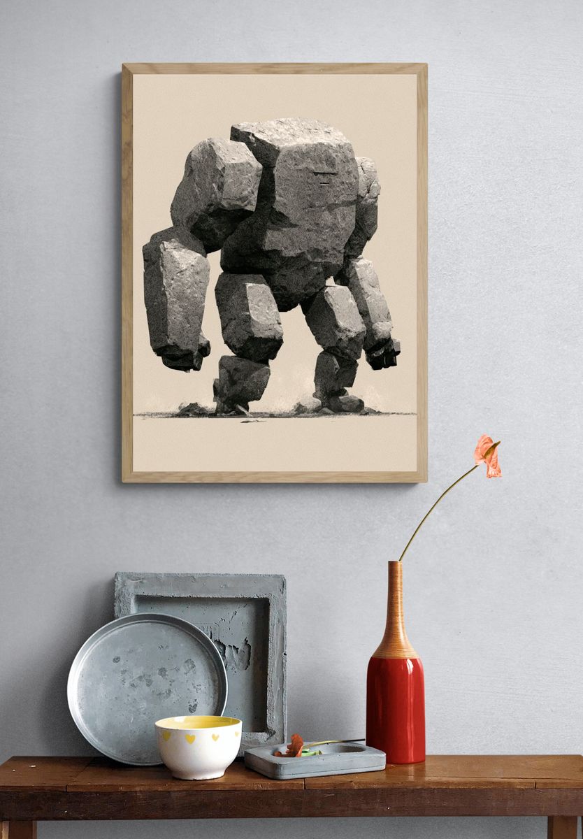 Stone Golem Illustration Poster. — room view 3