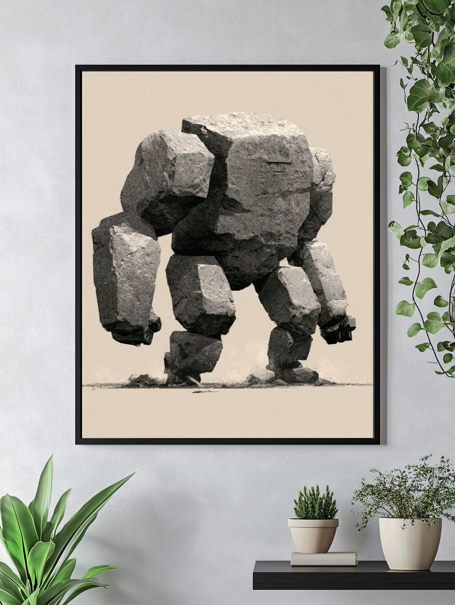 Stone Golem Illustration Poster. — room view 4