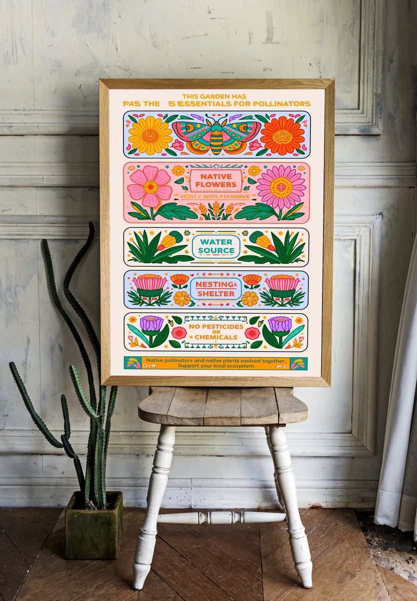 Pollinator Garden Guide Typography Poster. — room view 1