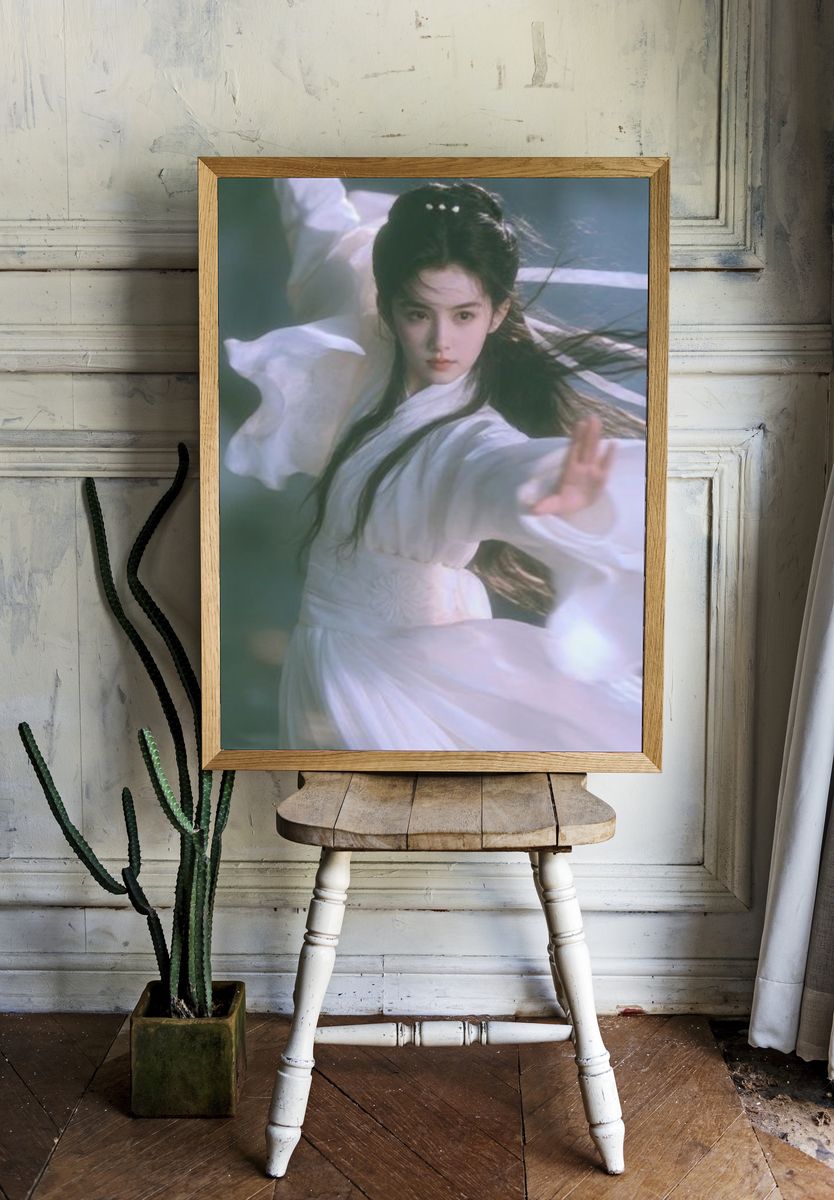 Wuxia White Robe Portrait Print. room preview