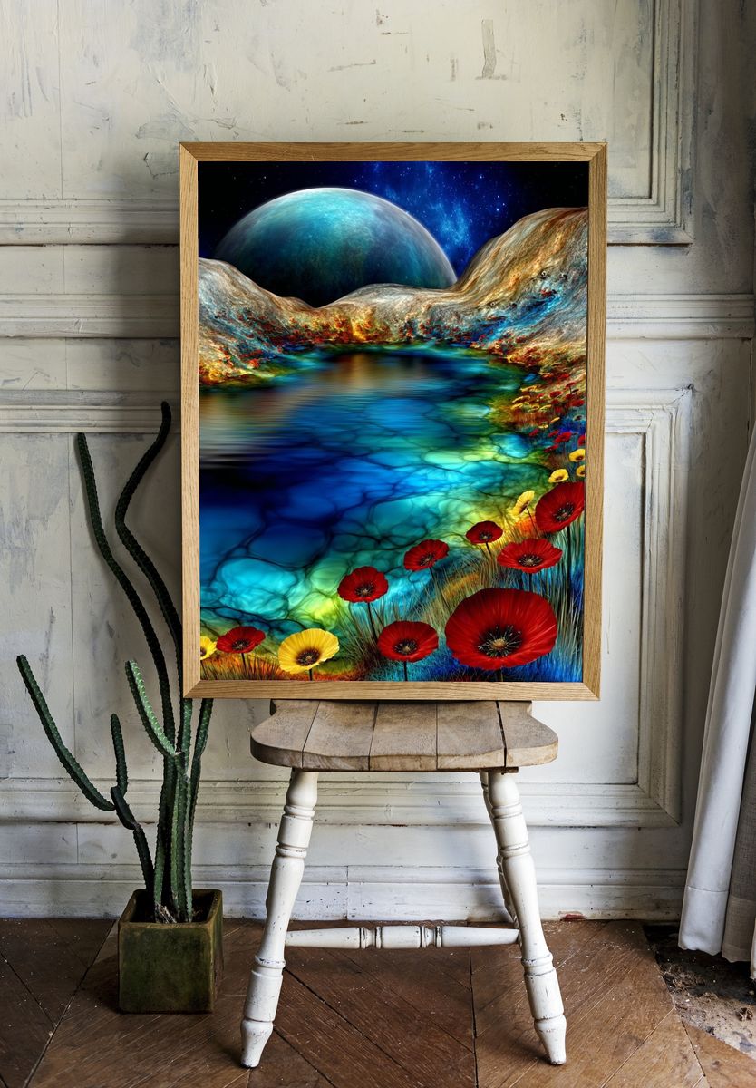 Cosmic Bloom Surrealism Poster. — room view 1
