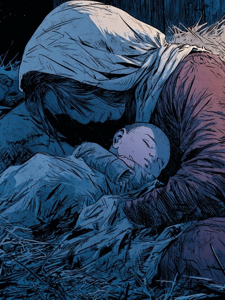 Sleeping Mother and Child Illustration Poster. poster — illustration art