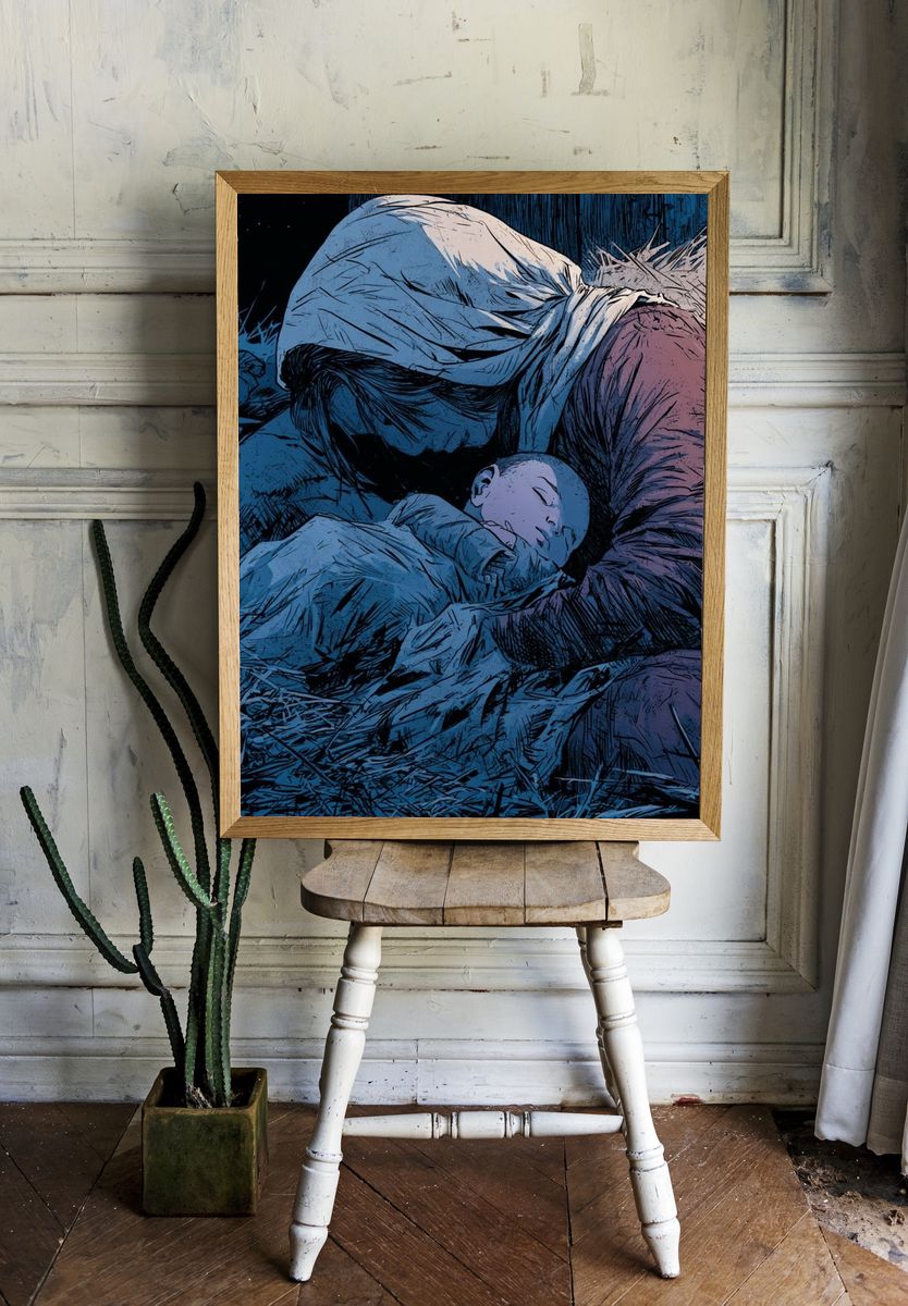 Sleeping Mother and Child Illustration Poster. room preview