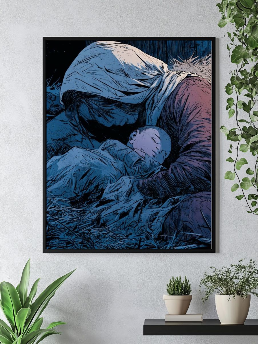 Sleeping Mother and Child Illustration Poster. — room view 4