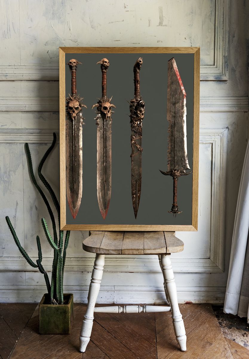 Dark Fantasy Swords Illustration Print. room preview