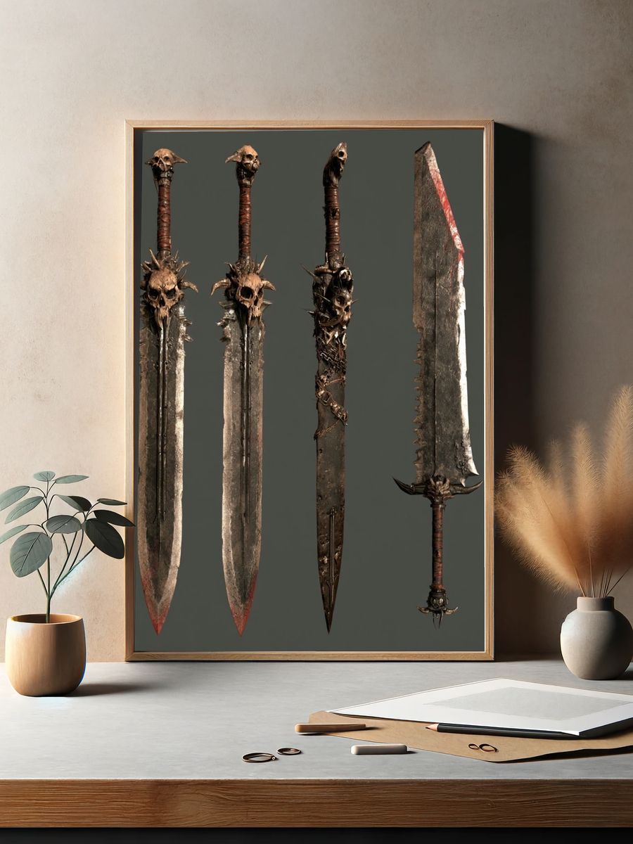 Dark Fantasy Swords Illustration Print. — room view 2