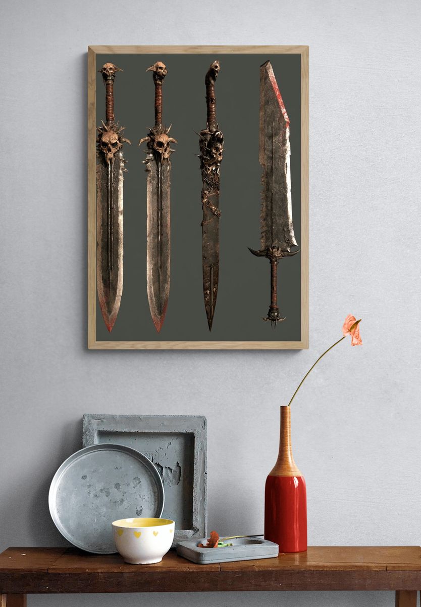 Dark Fantasy Swords Illustration Print. — room view 3