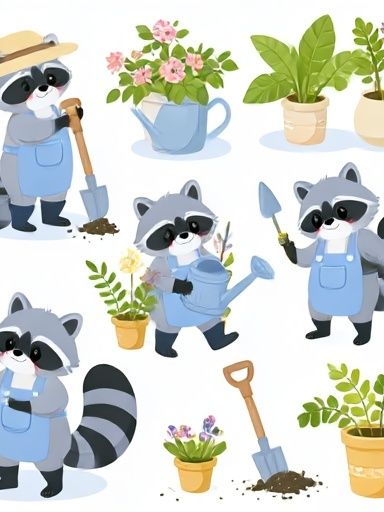 Garden Raccoon Illustration Poster. poster detail