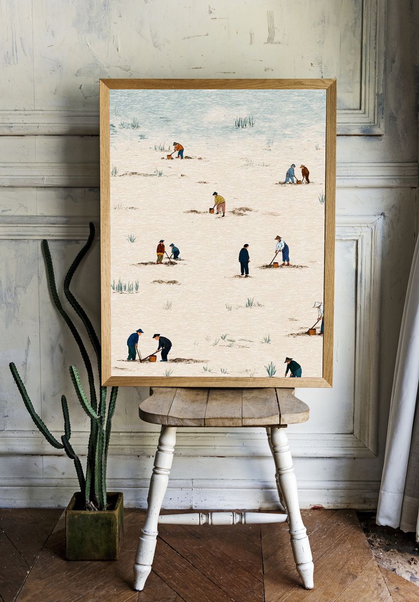 Rice Field Workers Illustration Print. room preview