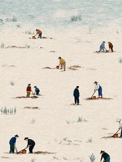 Rice Field Workers Illustration Print. poster print