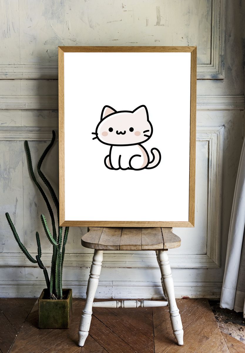 Cute Cat Line-Art Poster. room preview
