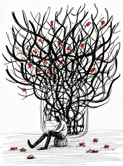 Solitary Figure Under Tree Poster. poster