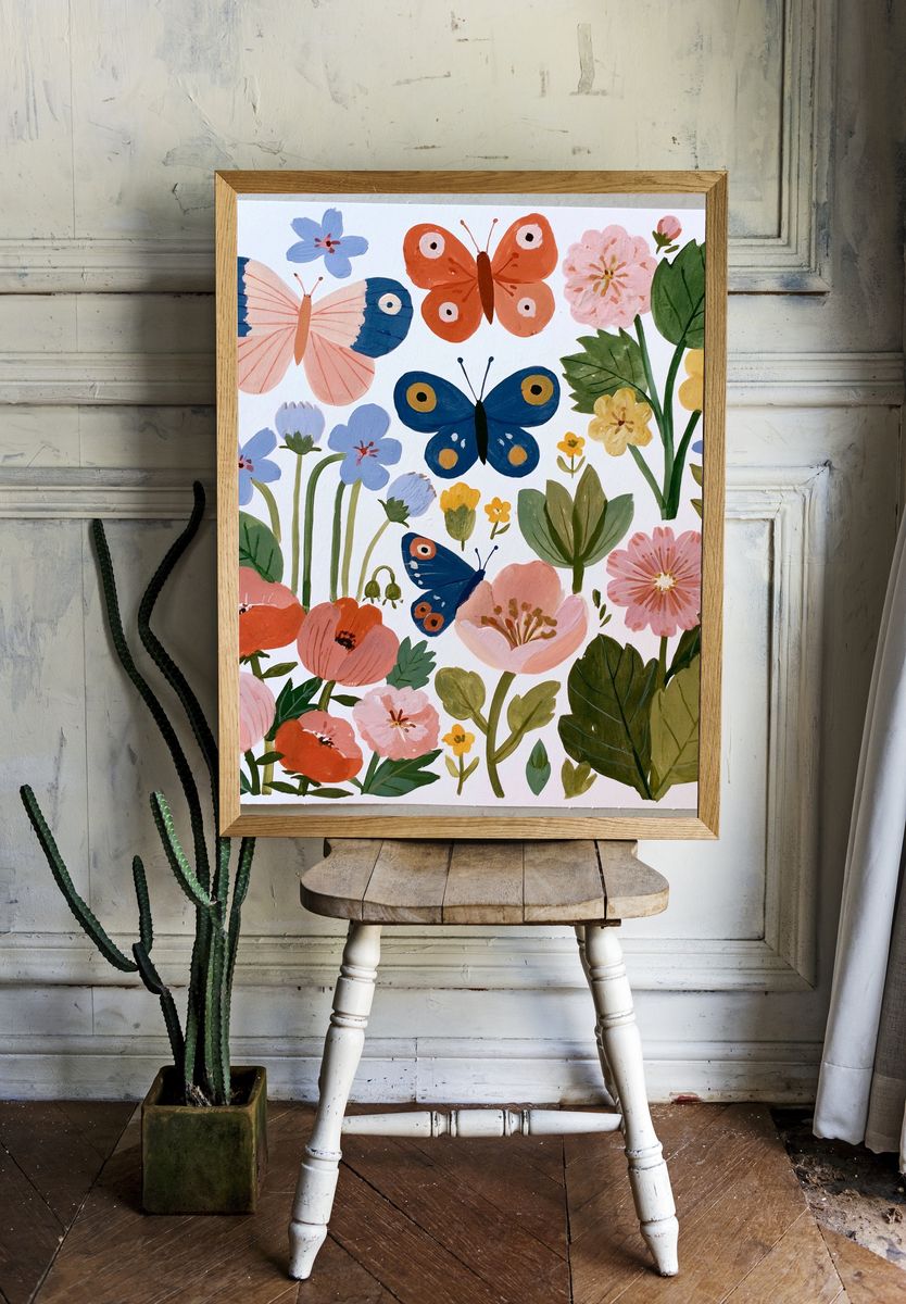 Butterflies and Wildflowers Illustration Poster. room preview