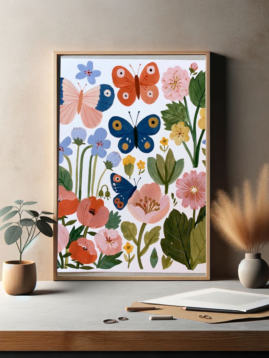 Butterflies and Wildflowers Illustration Poster. — room view 2