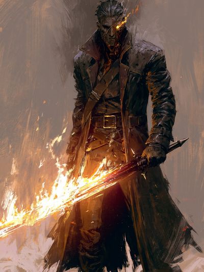 Flaming Swordsman Digital Art Poster. poster