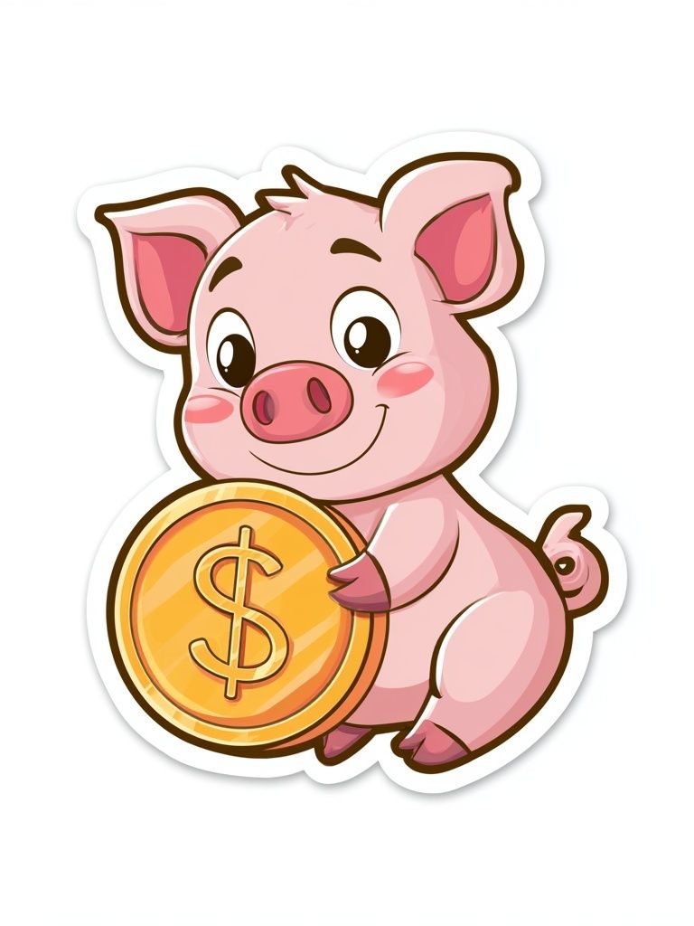 Piggy Coin Cartoon Print. poster detail