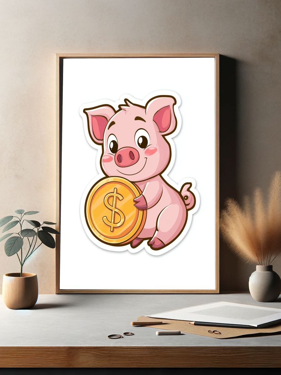 Piggy Coin Cartoon Print. — room view 2