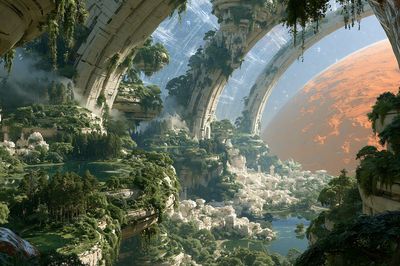 Floating Jungle Cityscape Sci-Fi Print.