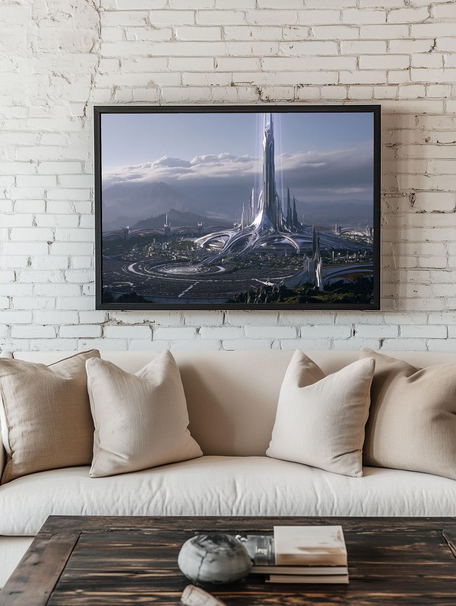 Futuristic Citadel Landscape Print. — room view 1