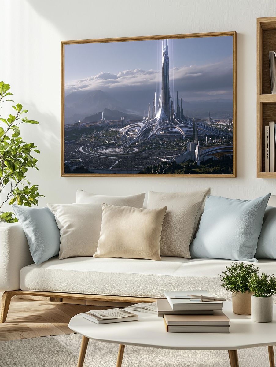 Futuristic Citadel Landscape Print. — room view 2
