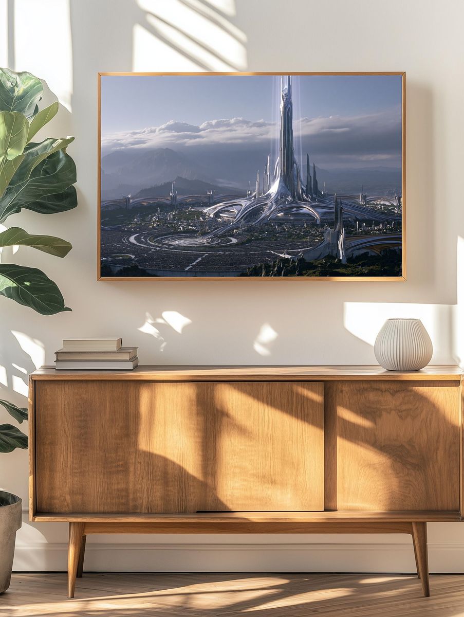 Futuristic Citadel Landscape Print. — room view 3