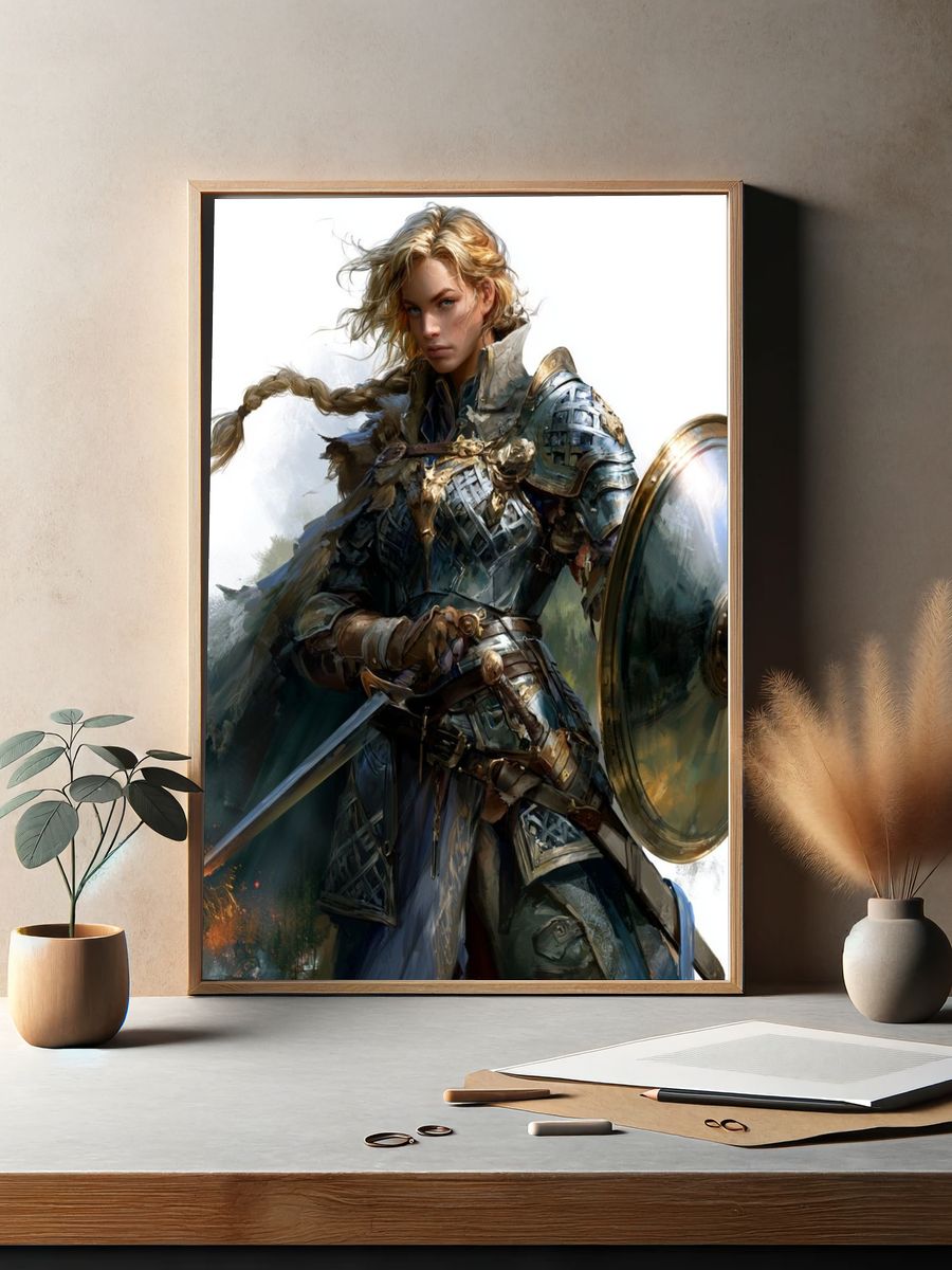 Armored Warrior Fantasy Illustration Poster. — room view 2