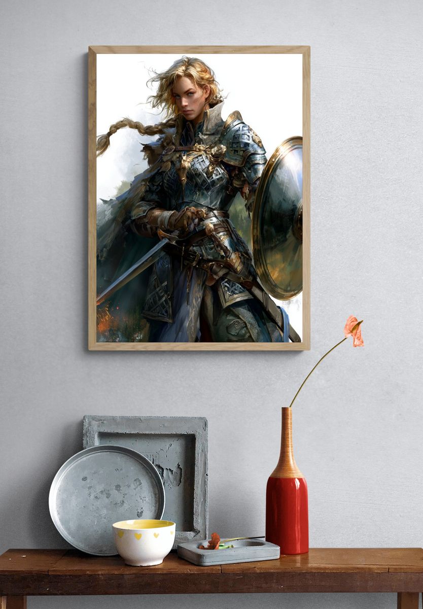 Armored Warrior Fantasy Illustration Poster. — room view 3