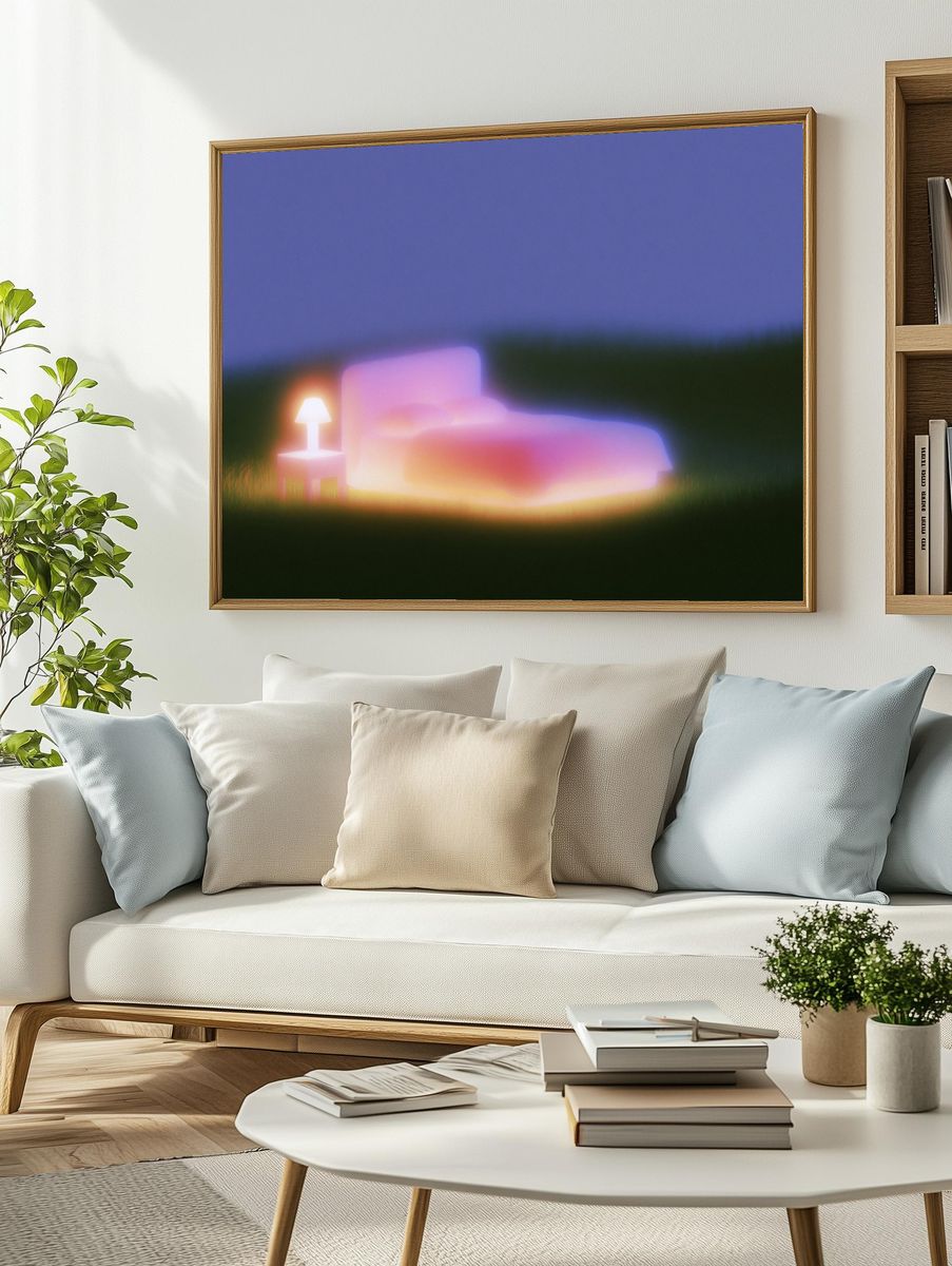 Dreamy Neon Bedscape Print. — room view 2