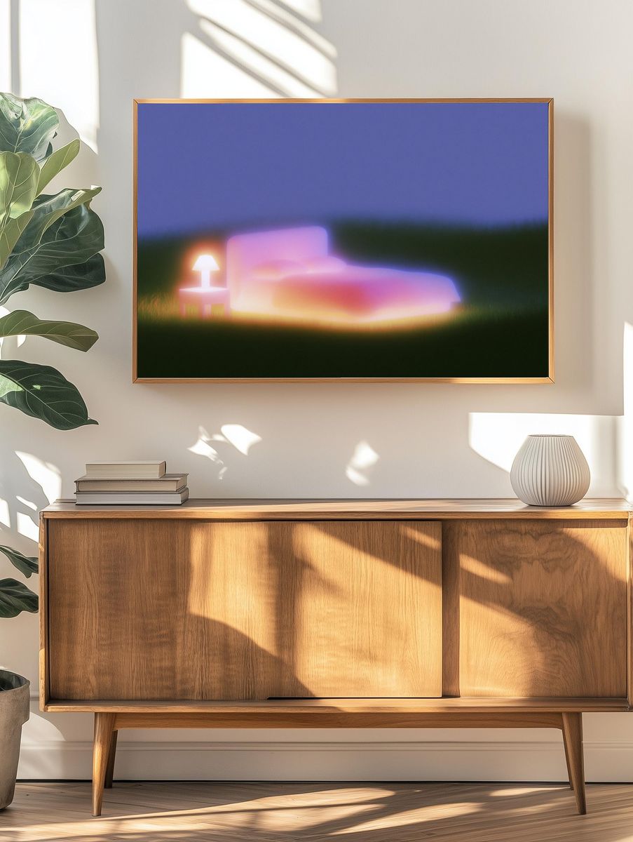 Dreamy Neon Bedscape Print. — room view 3