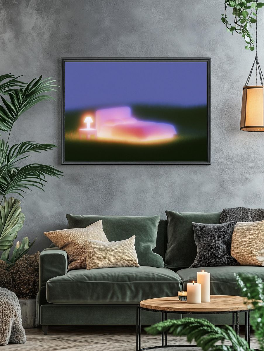 Dreamy Neon Bedscape Print. — room view 4