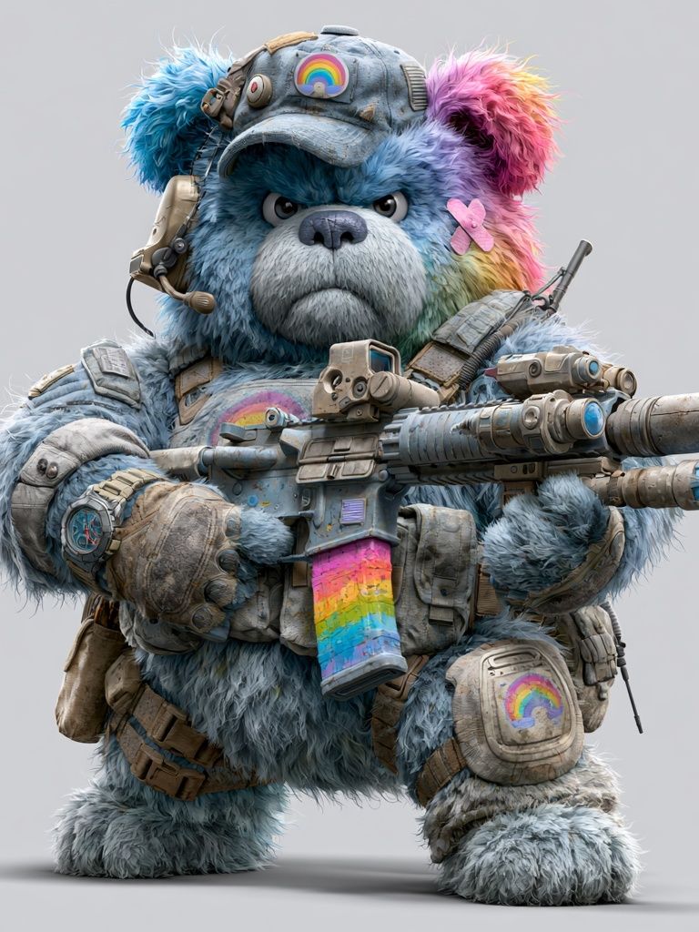 Rainbow Bear Soldier Illustration Poster. poster detail