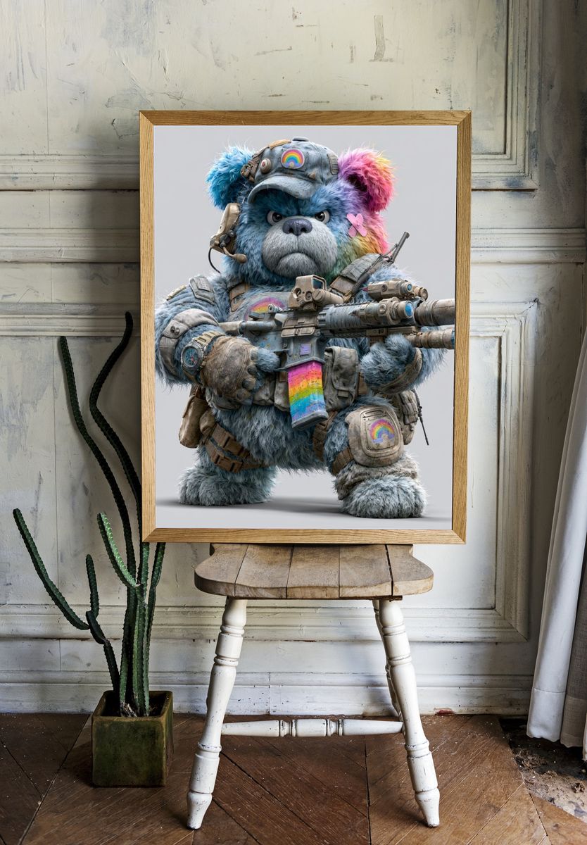 Rainbow Bear Soldier Illustration Poster. — room view 1