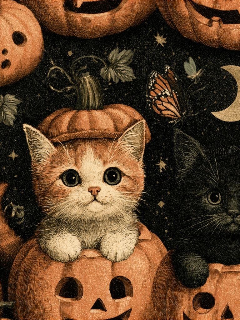 Halloween Kittens Illustration Poster. poster — illustration art