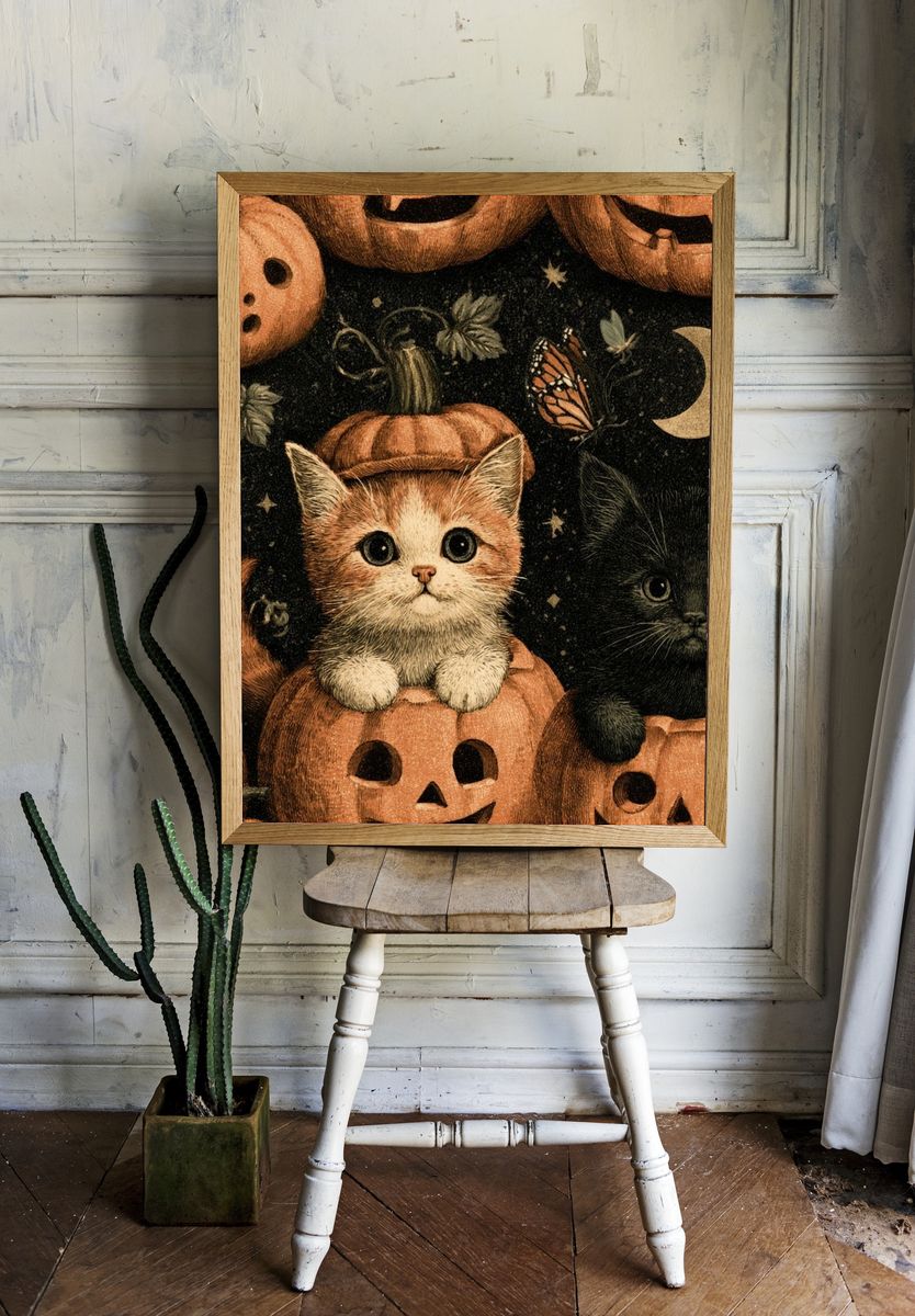 Halloween Kittens Illustration Poster. — room view 1