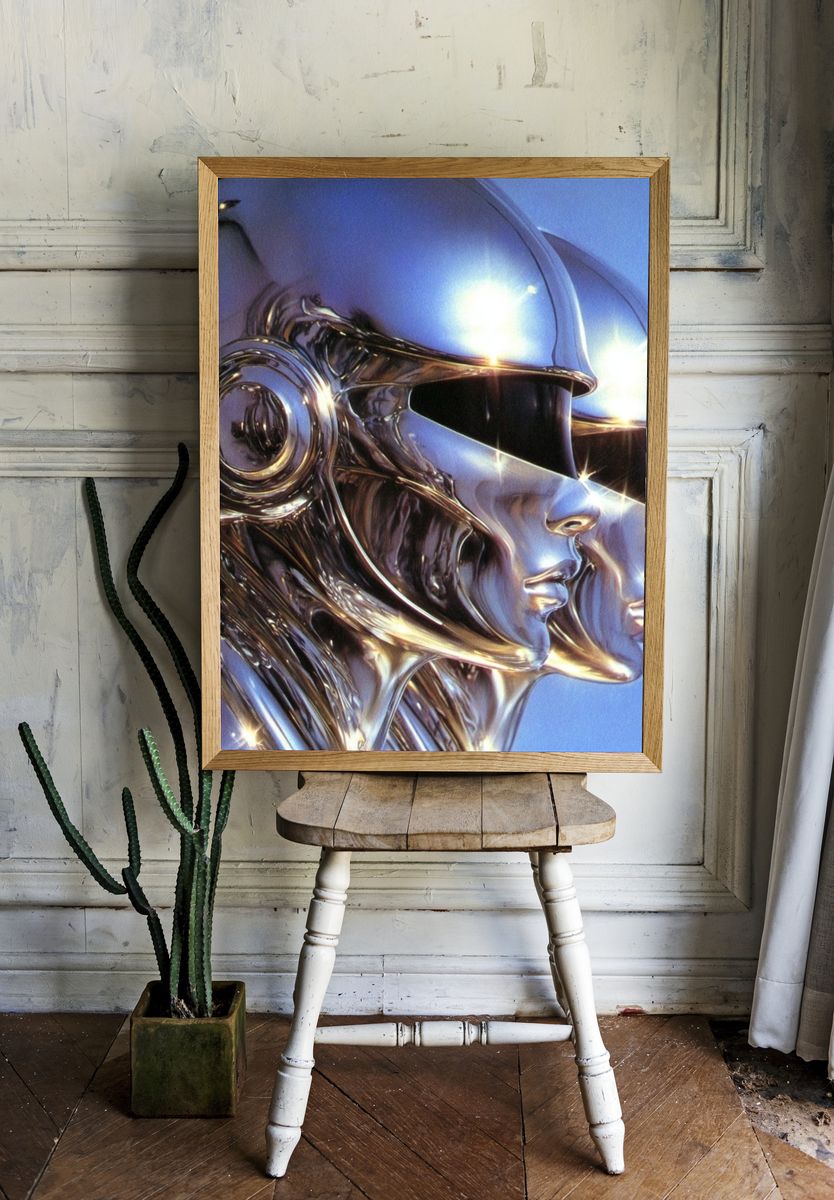 Chrome Futurist Helmet Poster room preview