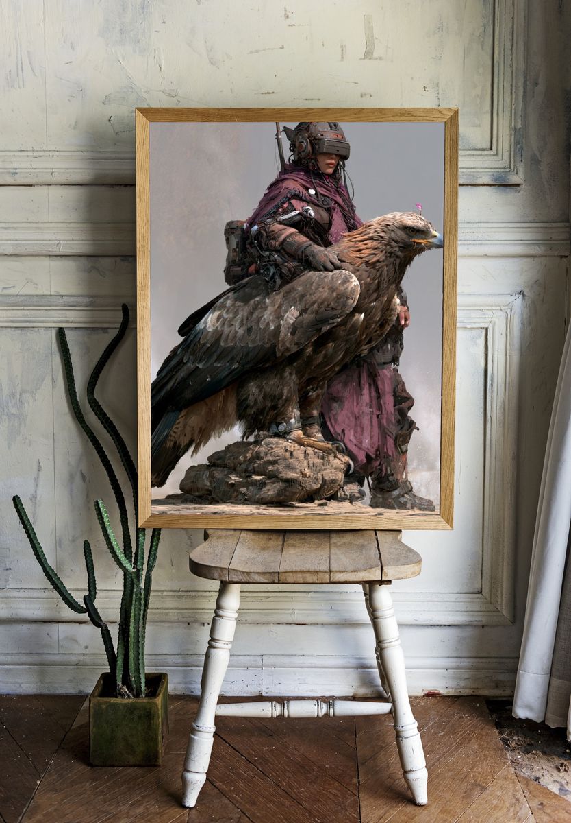 Cyber Falcon Rider Illustration Poster. — room view 1