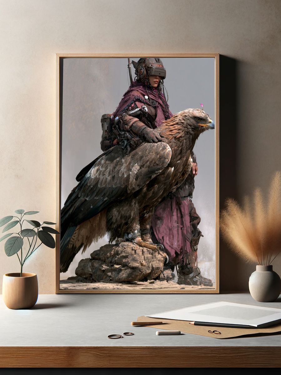 Cyber Falcon Rider Illustration Poster. — room view 2