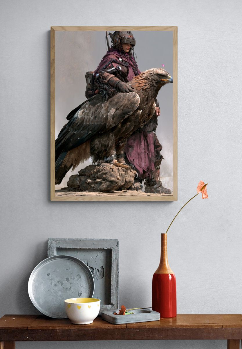 Cyber Falcon Rider Illustration Poster. — room view 3