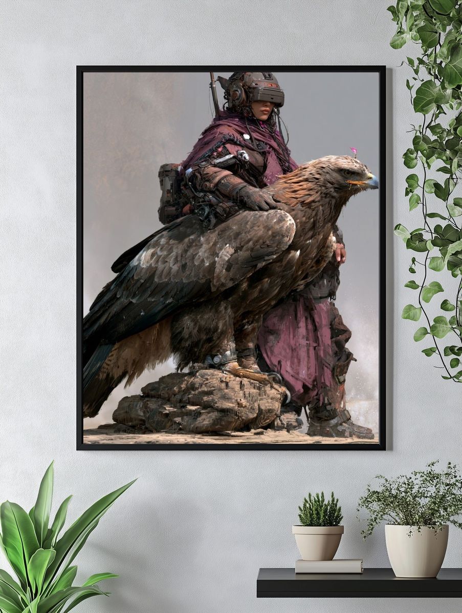 Cyber Falcon Rider Illustration Poster. — room view 4