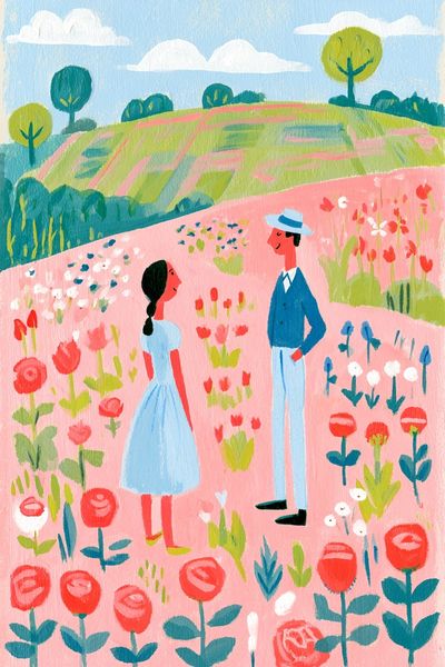 Spring Garden Couple Illustration Poster. poster print