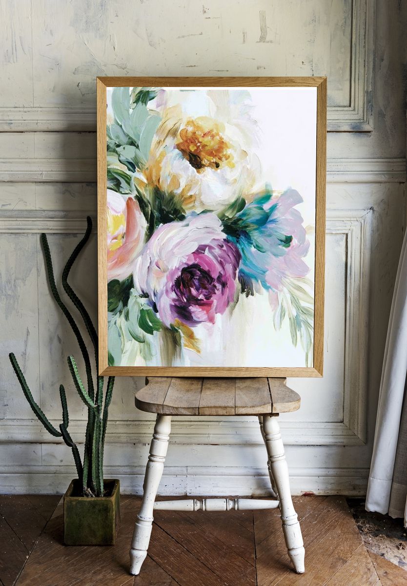 Pastel Floral Bouquet Illustration Poster. — room view 1